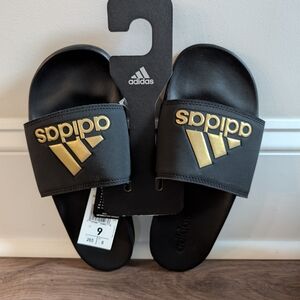 Adidas Adilette Comfort Slides in Black and Gold